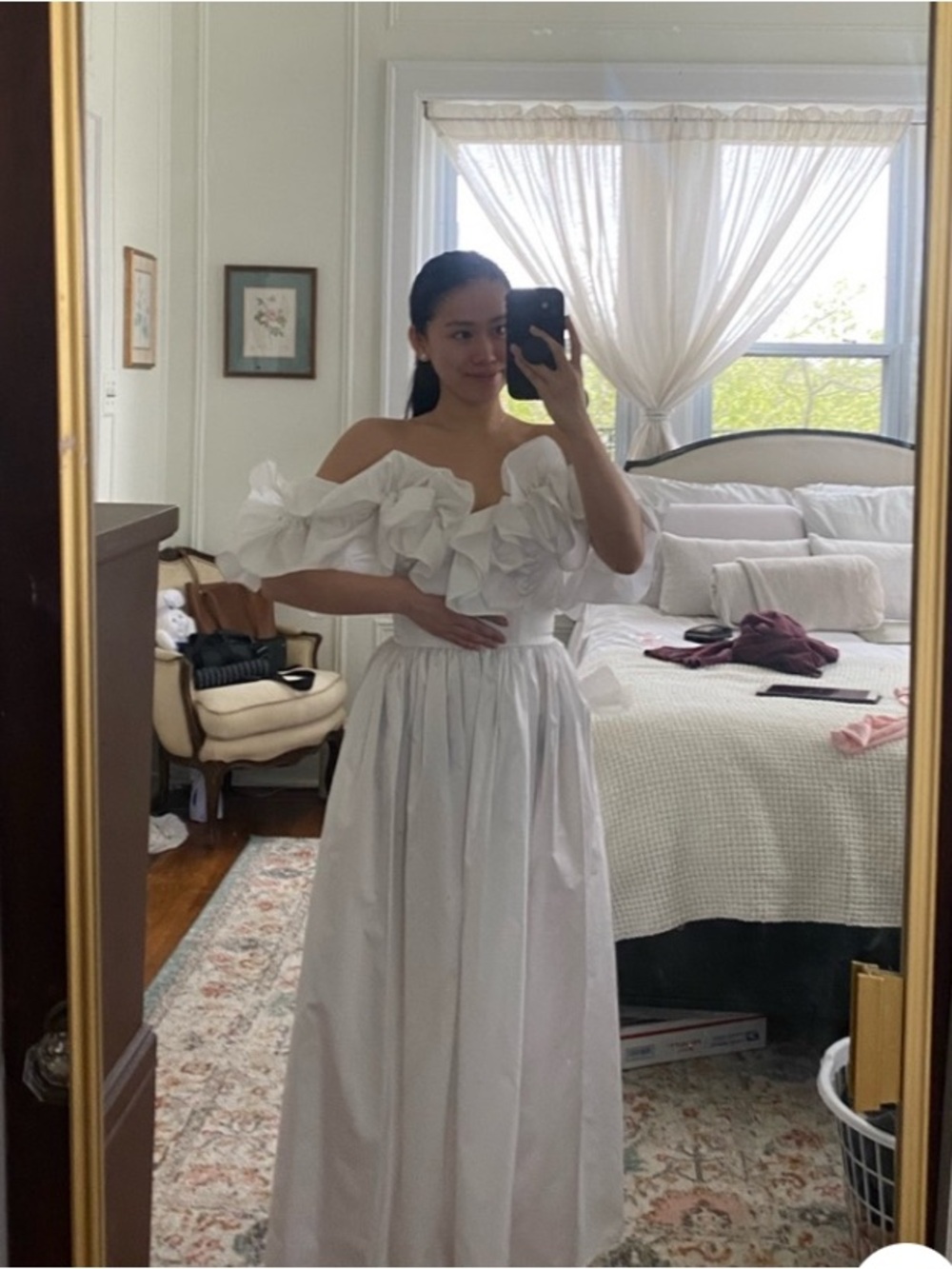 White Off-Shoulder Ruffle Ball Gown Dress - Picture 11 of 12